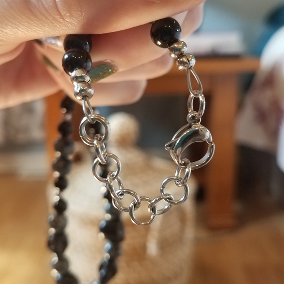 D20 Tourmaline Snowflake Obsidian Necklace - Picture 12 of 16